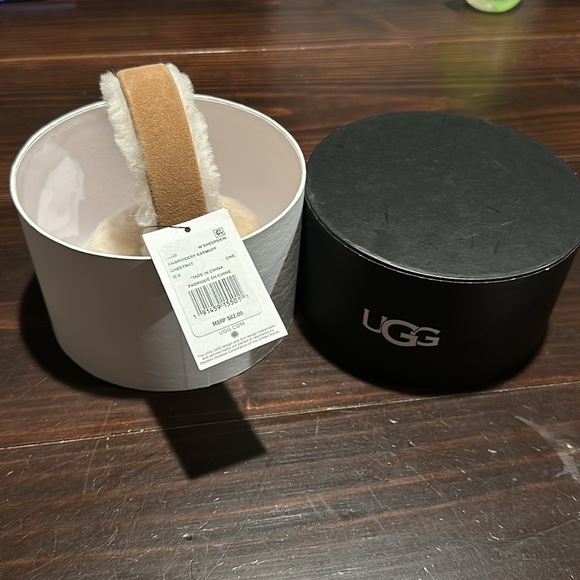 UGG® Embroidered Logo Shearling Earmuffs - Chestnut - Picture 3 of 7